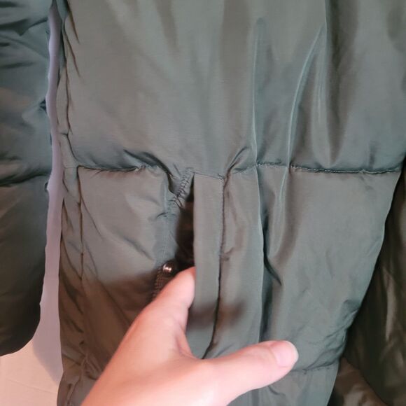 Old Navy Long Puffer Jacket Women's Size Large Green Faux Fur Trim Outdoor READ - Picture 6 of 13